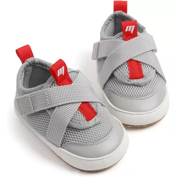 imageSOFMUO Baby Boy Girl Shoes Breathable Infant Mesh Sneakers Soft Newborn Moccasins Toddler First WalkersGrey