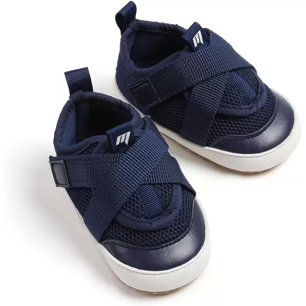imageSOFMUO Baby Boy Girl Shoes Breathable Infant Mesh Sneakers Soft Newborn Moccasins Toddler First WalkersNavy