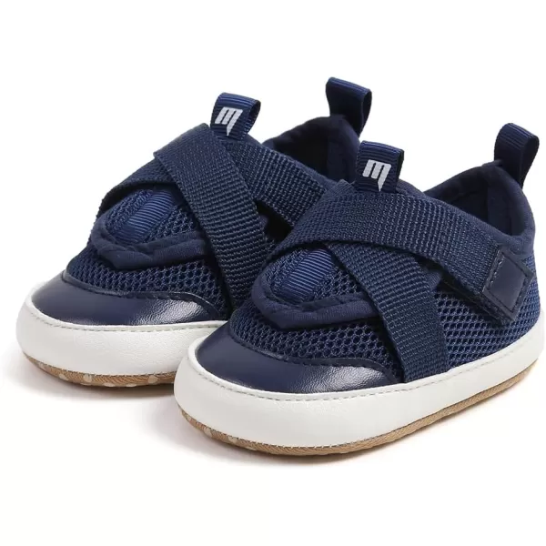 imageSOFMUO Baby Boy Girl Shoes Breathable Infant Mesh Sneakers Soft Newborn Moccasins Toddler First WalkersNavy
