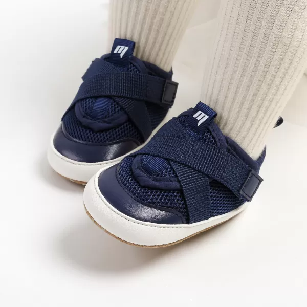 imageSOFMUO Baby Boy Girl Shoes Breathable Infant Mesh Sneakers Soft Newborn Moccasins Toddler First WalkersNavy