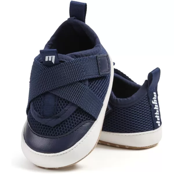 imageSOFMUO Baby Boy Girl Shoes Breathable Infant Mesh Sneakers Soft Newborn Moccasins Toddler First WalkersNavy