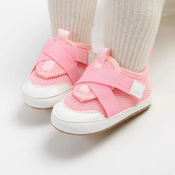 imageSOFMUO Baby Boy Girl Shoes Breathable Infant Mesh Sneakers Soft Newborn Moccasins Toddler First WalkersPink