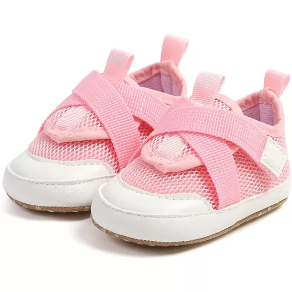 imageSOFMUO Baby Boy Girl Shoes Breathable Infant Mesh Sneakers Soft Newborn Moccasins Toddler First WalkersPink