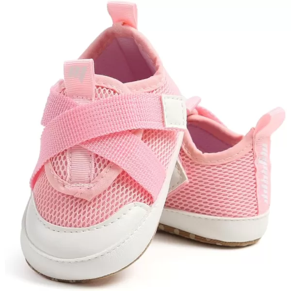 imageSOFMUO Baby Boy Girl Shoes Breathable Infant Mesh Sneakers Soft Newborn Moccasins Toddler First WalkersPink
