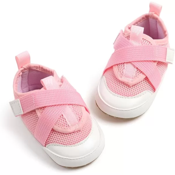 imageSOFMUO Baby Boy Girl Shoes Breathable Infant Mesh Sneakers Soft Newborn Moccasins Toddler First WalkersPink