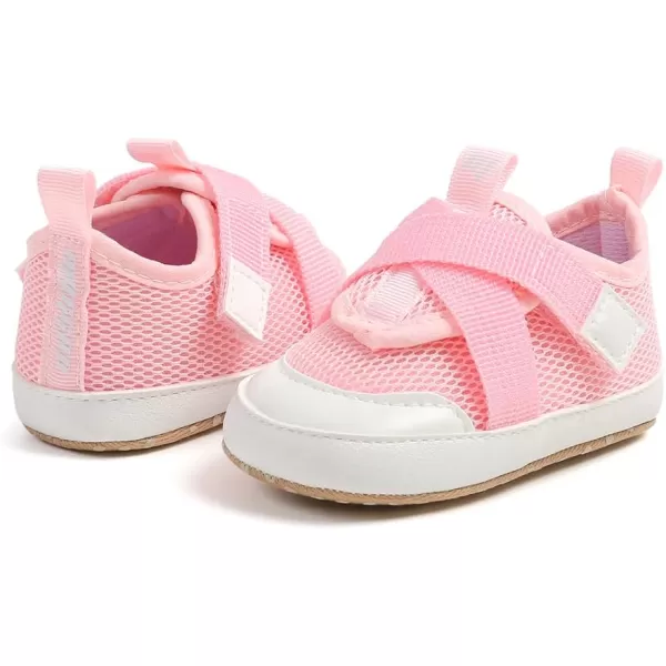 imageSOFMUO Baby Boy Girl Shoes Breathable Infant Mesh Sneakers Soft Newborn Moccasins Toddler First WalkersPink