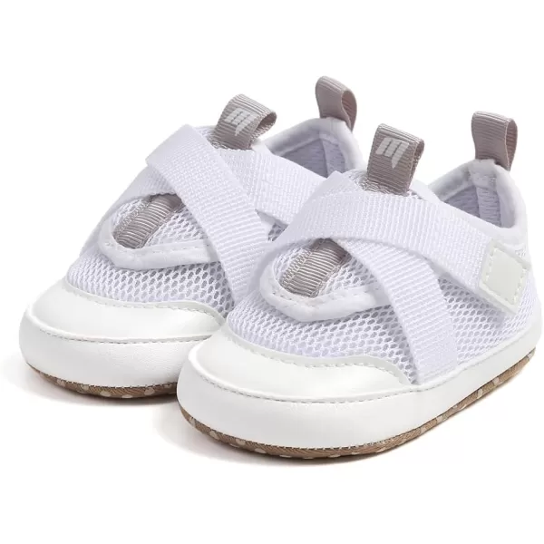 imageSOFMUO Baby Boy Girl Shoes Breathable Infant Mesh Sneakers Soft Newborn Moccasins Toddler First WalkersWhite