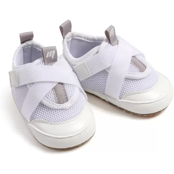 imageSOFMUO Baby Boy Girl Shoes Breathable Infant Mesh Sneakers Soft Newborn Moccasins Toddler First WalkersWhite