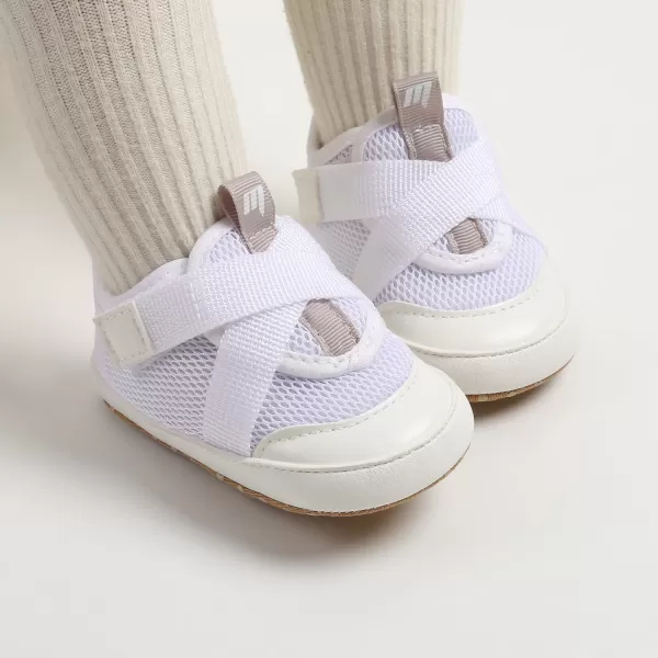 imageSOFMUO Baby Boy Girl Shoes Breathable Infant Mesh Sneakers Soft Newborn Moccasins Toddler First WalkersWhite