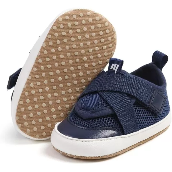 imageSOFMUO Baby Boy Girl Shoes Breathable Infant Mesh Sneakers Soft Newborn Moccasins Toddler First WalkersNavy