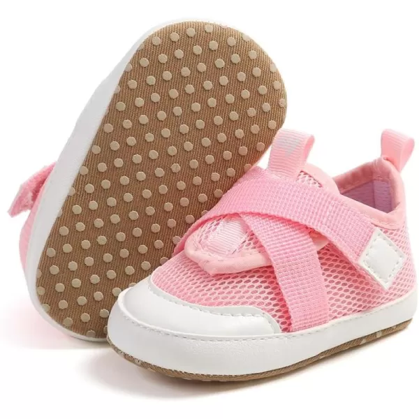 imageSOFMUO Baby Boy Girl Shoes Breathable Infant Mesh Sneakers Soft Newborn Moccasins Toddler First WalkersPink