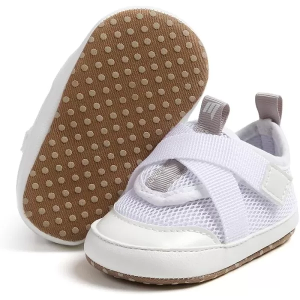 imageSOFMUO Baby Boy Girl Shoes Breathable Infant Mesh Sneakers Soft Newborn Moccasins Toddler First WalkersWhite