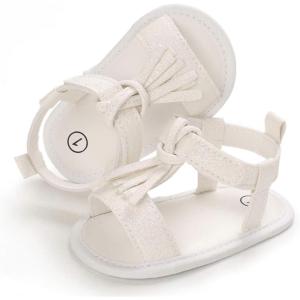 imageSOFMUO Infant Baby Girls Sandals with Flower Soft Sole Newborn Summer Crib Shoe Toddler First Walker Princess Dress ShoesAWhite