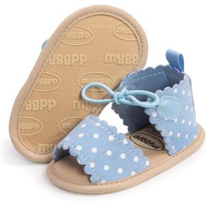 imageSOFMUO Infant Baby Girls Sandals with Flower Soft Sole Newborn Summer Crib Shoe Toddler First Walker Princess Dress ShoesBBlue