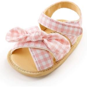imageSOFMUO Infant Baby Girls Sandals with Flower Soft Sole Newborn Summer Crib Shoe Toddler First Walker Princess Dress ShoesCPink