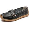 imageWomens Comfort Leather Loafers Casual Wild Driving Flats AntiCollision Moccasins Soft Daily Walking ShoesBBlack