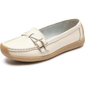 imageWomens Comfort Leather Loafers Casual Wild Driving Flats AntiCollision Moccasins Soft Daily Walking ShoesABeige