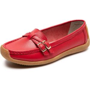 imageWomens Comfort Leather Loafers Casual Wild Driving Flats AntiCollision Moccasins Soft Daily Walking ShoesARed