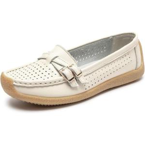 imageWomens Comfort Leather Loafers Casual Wild Driving Flats AntiCollision Moccasins Soft Daily Walking ShoesBBeige
