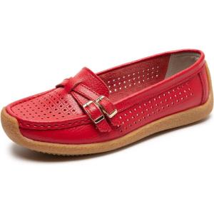 imageWomens Comfort Leather Loafers Casual Wild Driving Flats AntiCollision Moccasins Soft Daily Walking ShoesBRed