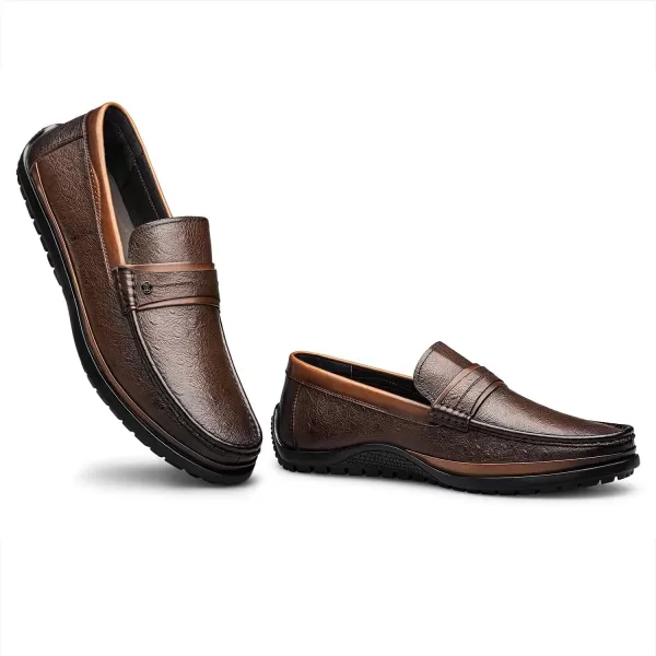 ZRO Mens Penny Loafers  Embossed Leather Soft and Lightweight N33588 23 WinterBrown