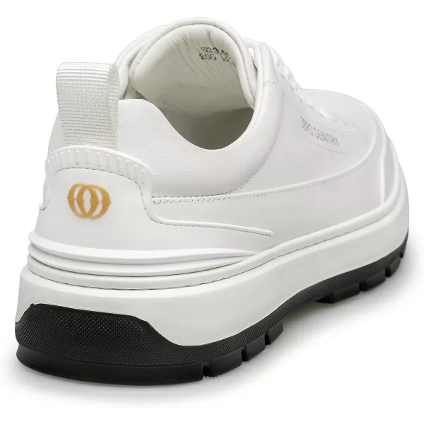 Mens Sneakers  Thick Rubber Sole Genuine Leather Upper Laceup Design S33555 23 WinterWhite