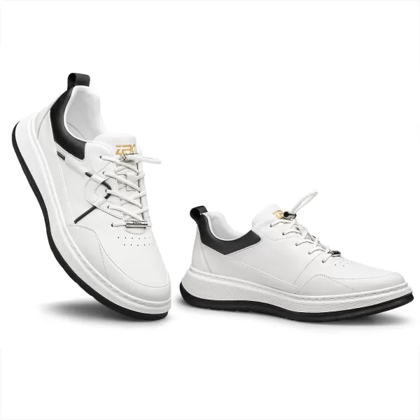 Mens Sneakers  Stylish and Minimalist PullOn Laces Genuine Leather R33572 23 WinterWhite
