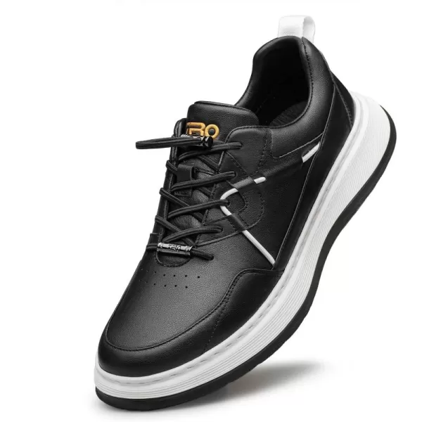 Mens Sneakers  Stylish and Minimalist PullOn Laces Genuine Leather R33572 23 WinterBlack