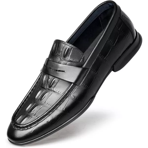 ZRO Mens B356 Crocodile Print Penny LoaferBlack
