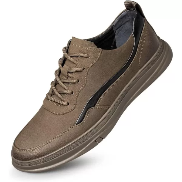 Mens Vintage British Style Sneakers Leather Shoes for Men 22 ModelKhaki