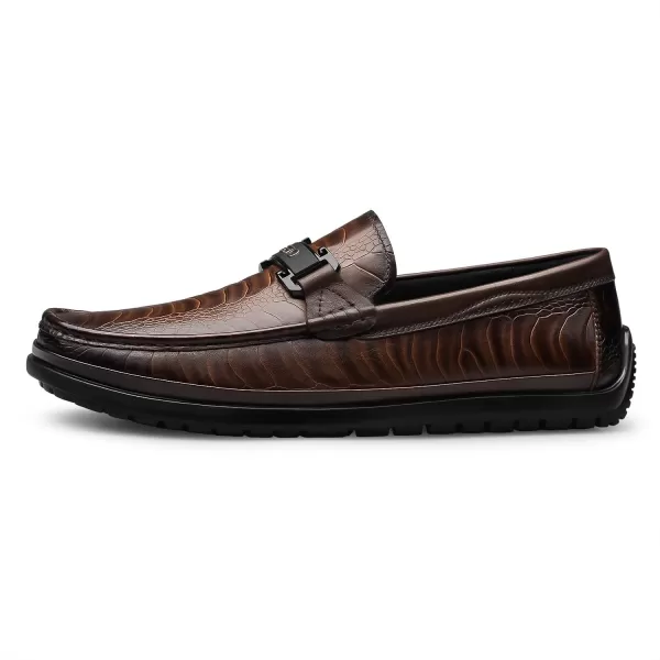 Mens Fashion Loafers  Stylish Genuine Leather Comfortable N33587 23 WinterBrown
