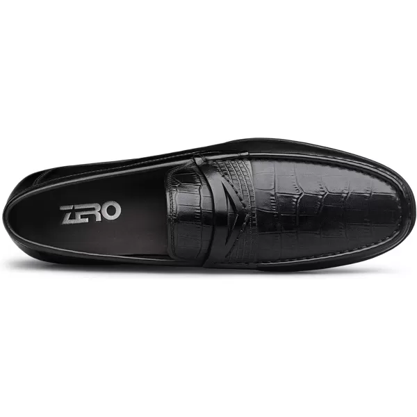 Mens CrocodileEmbossed Penny Loafers  Comfortable Wide Fit Genuine Leather N33586 23 WinterBlack