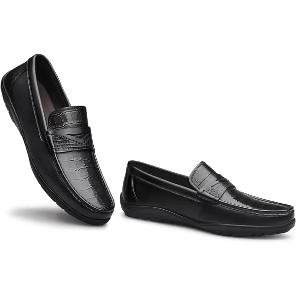 Mens CrocodileEmbossed Penny Loafers  Comfortable Wide Fit Genuine Leather N33586 23 WinterBlack