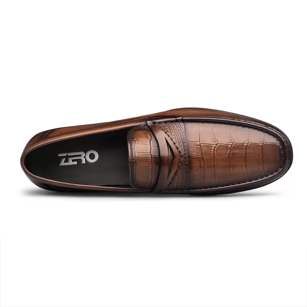 Mens CrocodileEmbossed Penny Loafers  Comfortable Wide Fit Genuine Leather N33586 23 WinterBrown