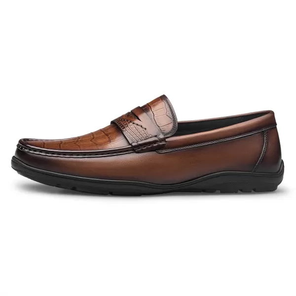 Mens CrocodileEmbossed Penny Loafers  Comfortable Wide Fit Genuine Leather N33586 23 WinterBrown