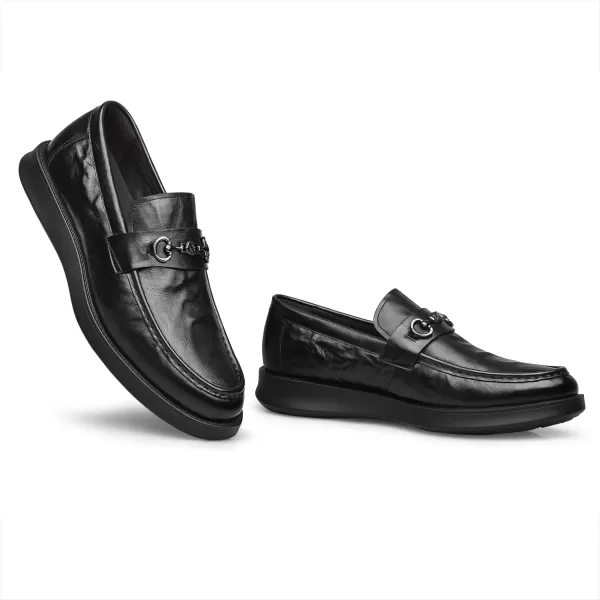 Mens Horsebit Loafers  Top Grain Leather Comfortable Rubber Sole D33006  23 WinterBlack