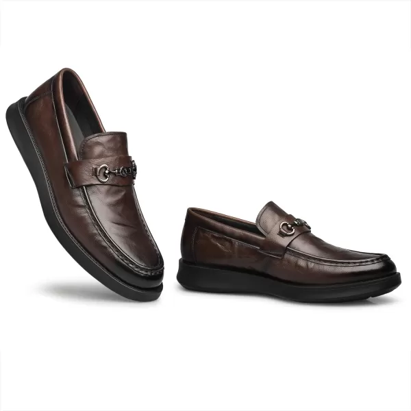 Mens Horsebit Loafers  Top Grain Leather Comfortable Rubber Sole D33006  23 WinterBrown