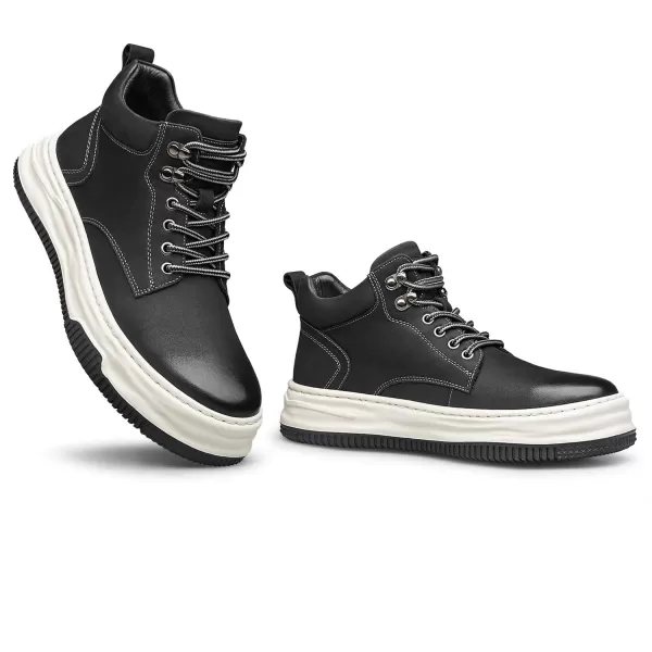 ZRO Mens ThickSole HeightIncreasing Boots  Breathable Cowhide Leather Warm Insulation H35609 23 WinterBlack