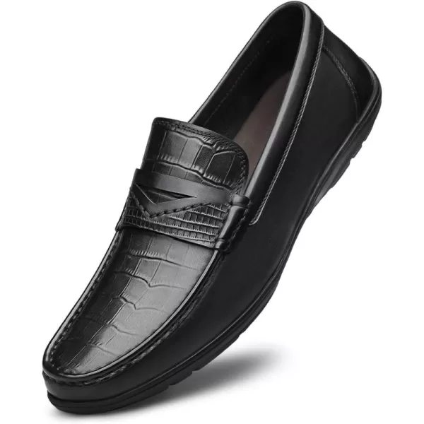 Mens CrocodileEmbossed Penny Loafers  Comfortable Wide Fit Genuine Leather N33586 23 WinterBlack
