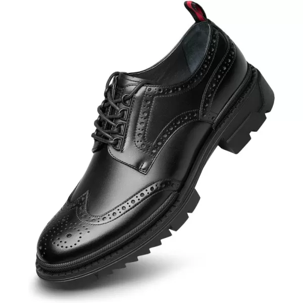 Mens Genuine Leather Brock Tassel Loafer Wing Tips Business Slip On Shoes A1223585AutumnBlack