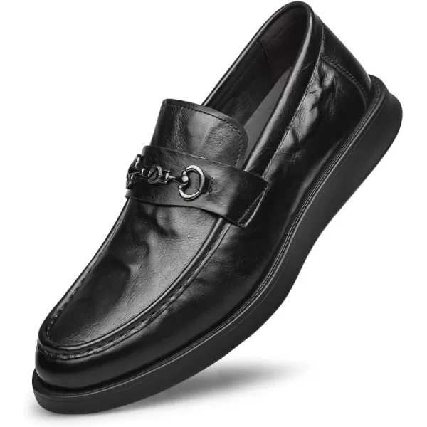 Mens Horsebit Loafers  Top Grain Leather Comfortable Rubber Sole D33006  23 WinterBlack