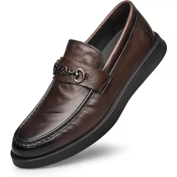 Mens Horsebit Loafers  Top Grain Leather Comfortable Rubber Sole D33006  23 WinterBrown