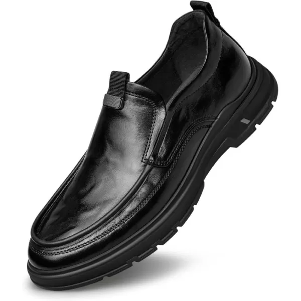Mens Loafers  Soft Genuine Leather Wide Fit Easy SlipOn D33669T 23 WinterBlack