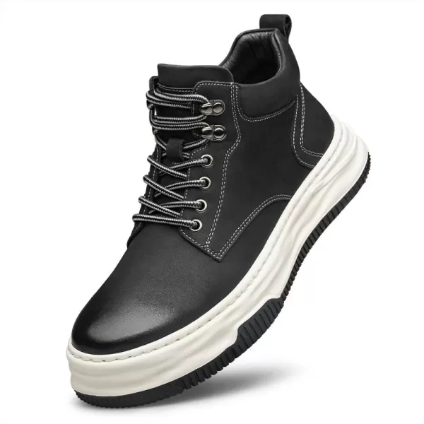 ZRO Mens ThickSole HeightIncreasing Boots  Breathable Cowhide Leather Warm Insulation H35609 23 WinterBlack