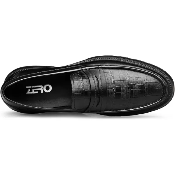 Mens CrocodileEmbossed Penny Loafers  Elevated Thick Sole Genuine Leather D33399 23 WinterBlack