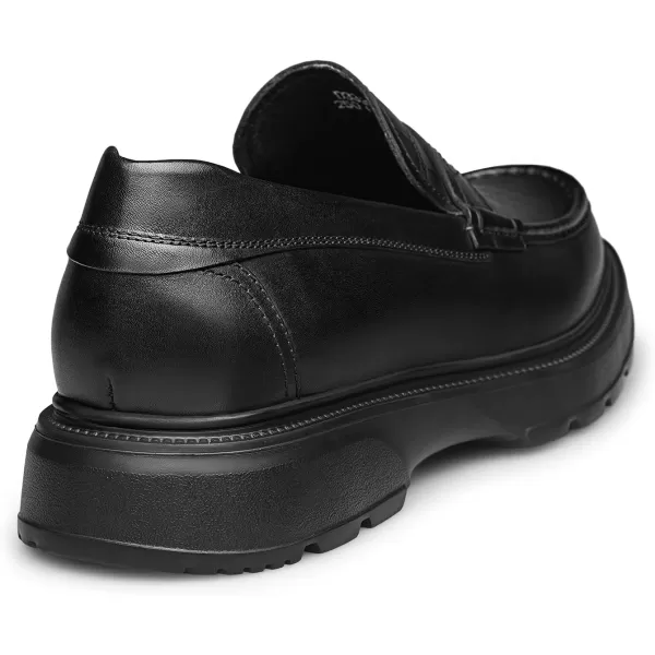 Mens CrocodileEmbossed Penny Loafers  Elevated Thick Sole Genuine Leather D33399 23 WinterBlack