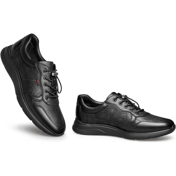 Mens Sneakers Crocodile Pattern Genuine Leather Cowhide Thick Sole NonTied Shoe Strap 22 AutumnBlack