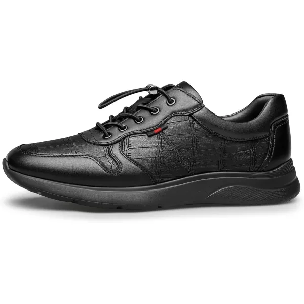 Mens Sneakers Crocodile Pattern Genuine Leather Cowhide Thick Sole NonTied Shoe Strap 22 AutumnBlack