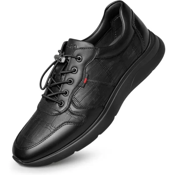 Mens Sneakers Crocodile Pattern Genuine Leather Cowhide Thick Sole NonTied Shoe Strap 22 AutumnBlack