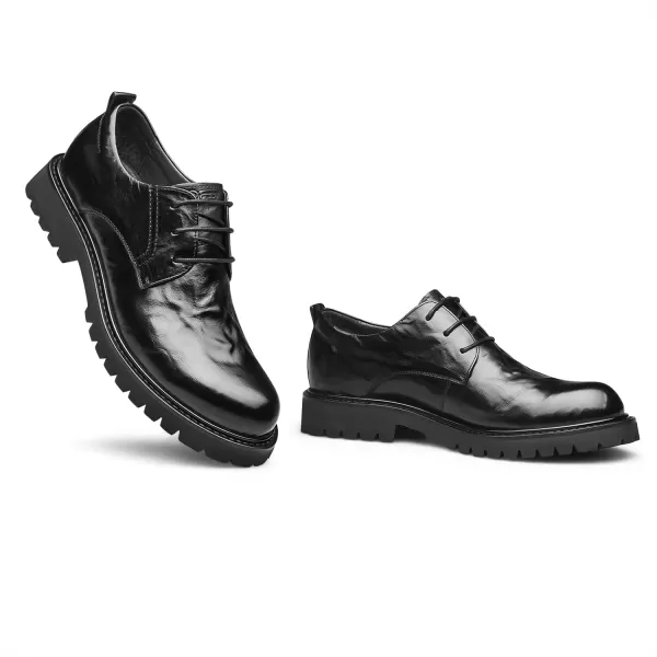 Leather Style Sneakers Thick Sole Athletic Shoes Genuine Leather Fashionable Casual B1223678AutumnBlack